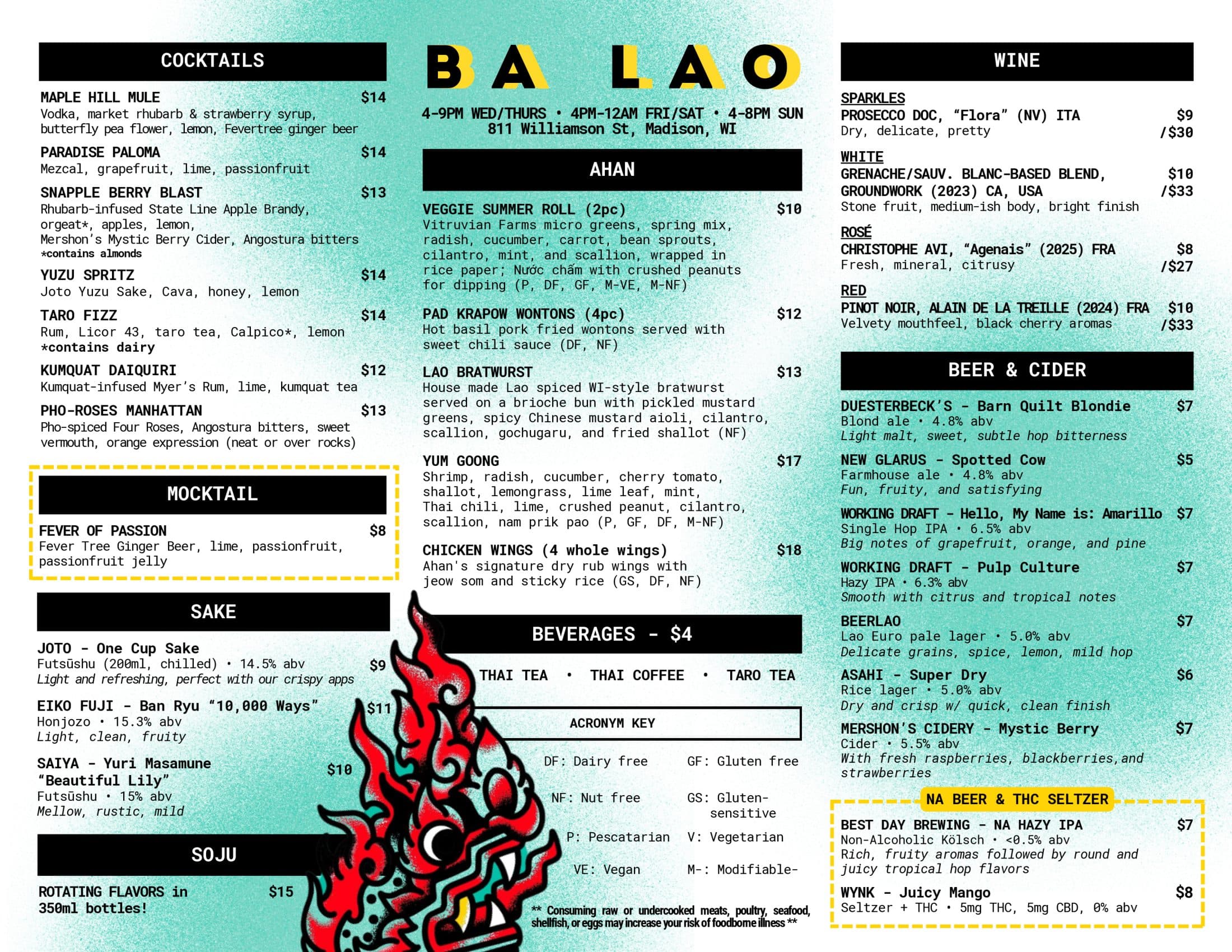 Ba Lao Menu